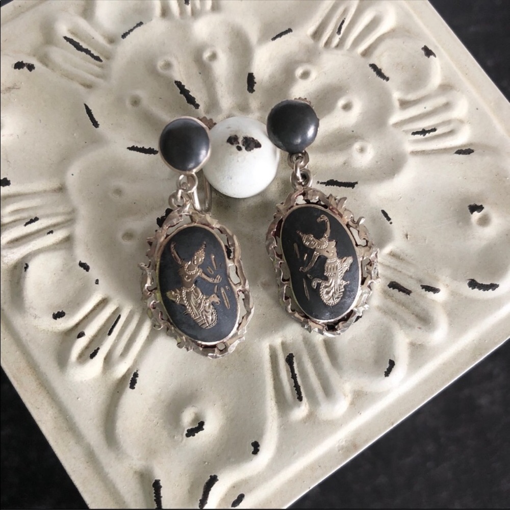 Vintage Siam 925 Sterling Dancing Diety Earrings